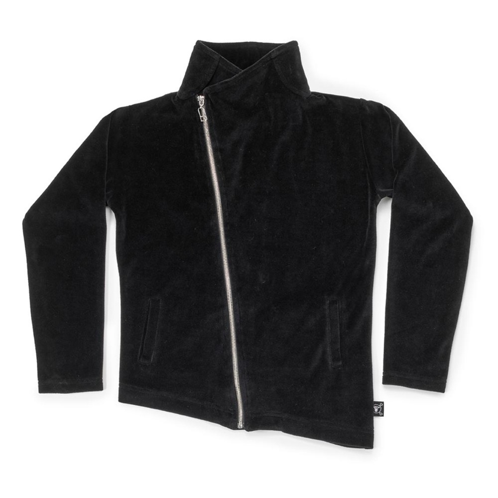 nununu VELVET BIKERS JACKET Black Velour Asymmetrical Zip Jacket size 3 - 4